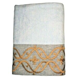 Avanti Bath Towel Embroidered Embellished Jacquard Border Blue Gray Gold 27x50